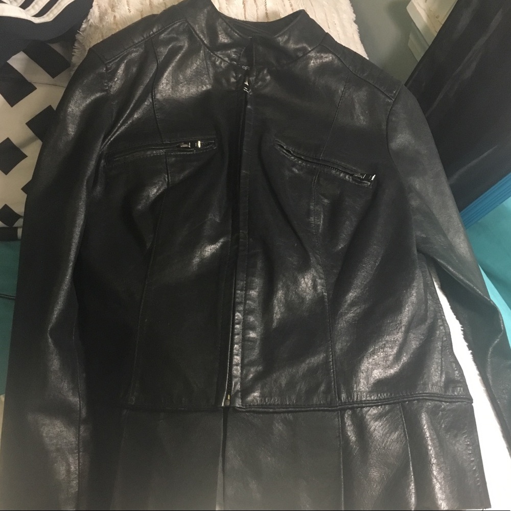Used black leather jacket